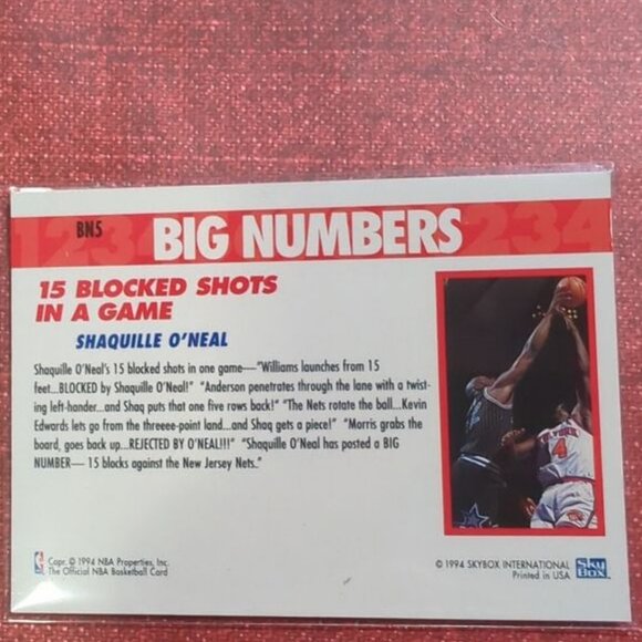 994-95 HOOPS BASKETBALL BIG NUMBERS SILVER SHAQUILLE O'NEAL #BN5 - MAGIC - Picture 4 of 8